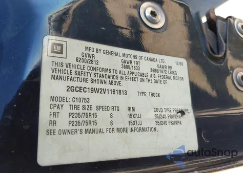 1997 Chevrolet C1500 Fleetside z USA, uszkodzony, nr VIN 2GCEC19W2V1161813